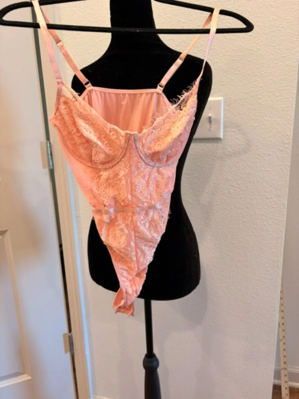 Women's Small pink lacy bra top bodysuit